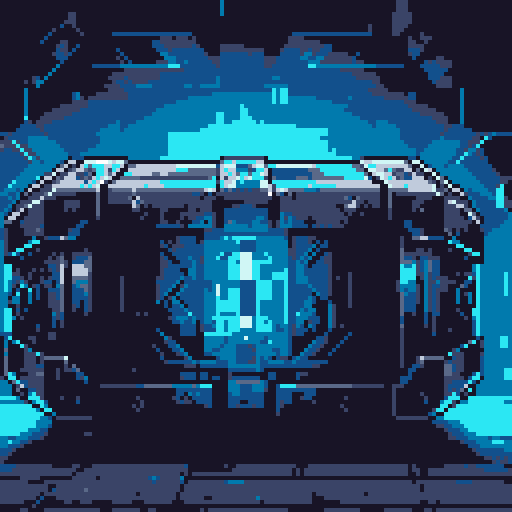 mystery box, stone, metall, shiny, pixel art, sRGB, vibrant colors, glowing lights, intricate patterns
