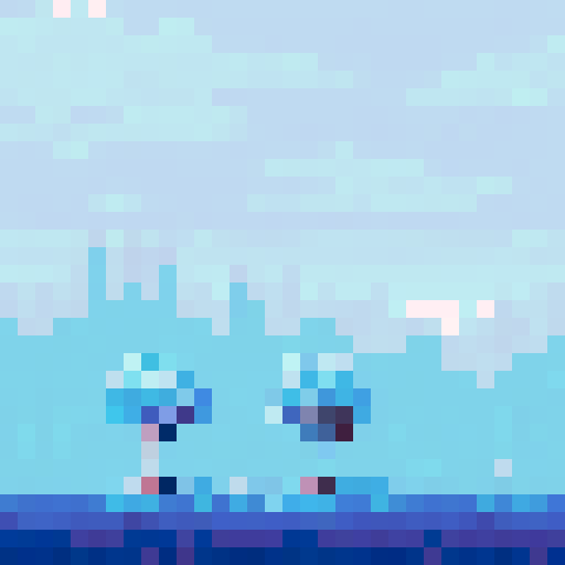 Winter landscape, snow-covered trees, bright and moody sky, pixel art style, sRGB color space, afternoon setting, scenic background, serene landscape