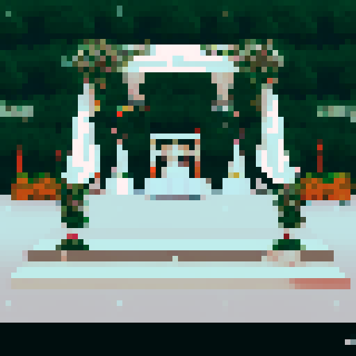 white cloth chuppah, at a Jewish wedding, against a black background, in a flat color, pixel art style, emphasizing sRGB