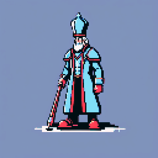chess bishop with tall hat and powerful staff