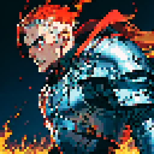 create a fire element white skinned bulky death knight with a topaz and umber red inspired color palette. I need the knight to look like a very intimidating male.