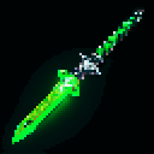 rogue's dagger, shimmering silver blade, intricate engravings, glowing green gemstone handle