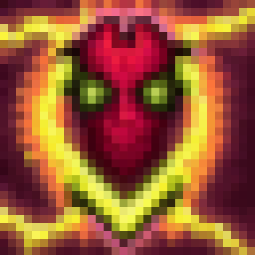 Cyber-knight scans verdant world with towering flora, glowing bioluminescence, & floating drones in a sleek, futuristic game icon art style; close-up, pixel art portrait.