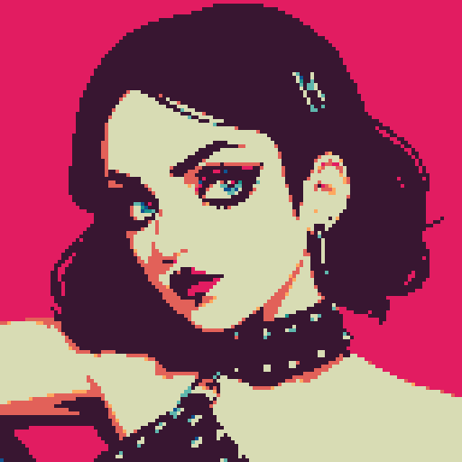 curvy, busty goth girls face, whole head portrait, black hair, purple eyeshadow, red lipstick, low black studded leather halter top, studded collar, vibrant srgb colors, edgy aesthetic