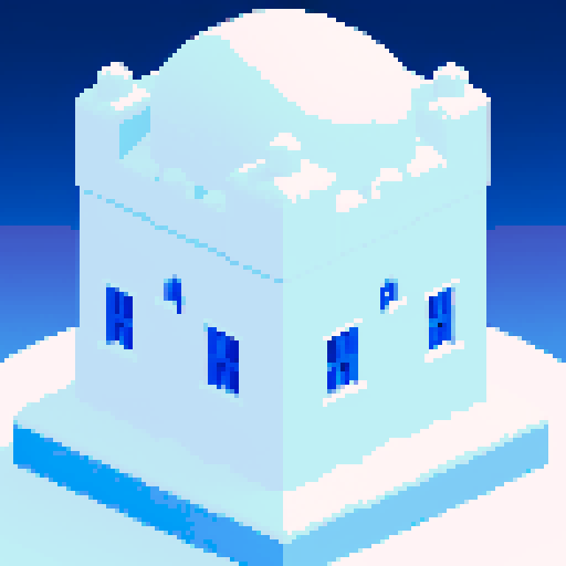 A large penguin snow castle. Simple pixels with light shadows