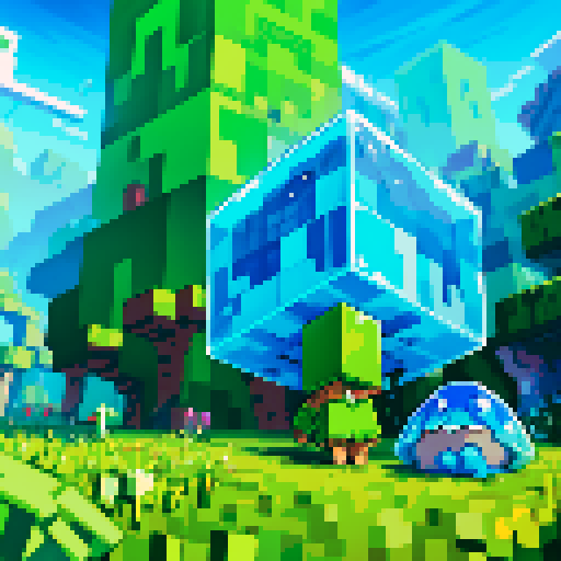 Blue Slime cube, Gelatinous cube, giant Slime, boss fight, grasslands, terraria, minecraft