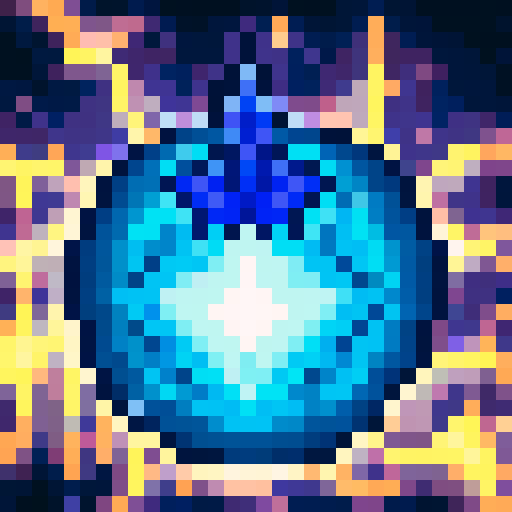 Frostbolt, a dazzling blue bolt of ice, crackling with energy, frozen in time as a 32x32 pixel game icon, rendered with skillful pixel art in sRGB colors, captured in a close-up portrait.