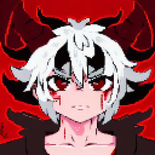 demon hunter with horns, red and black colors, anime style