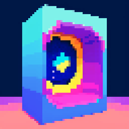 rectangular blueberry-made art frame, space portal inside, cute pixel art, vibrant colors, nostalgic feel