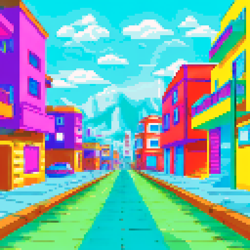 Peaceful streets in Mexico City, with vibrant houses, on a sunny day, with no one outside, no cars, no animals, no people with a side scroll view