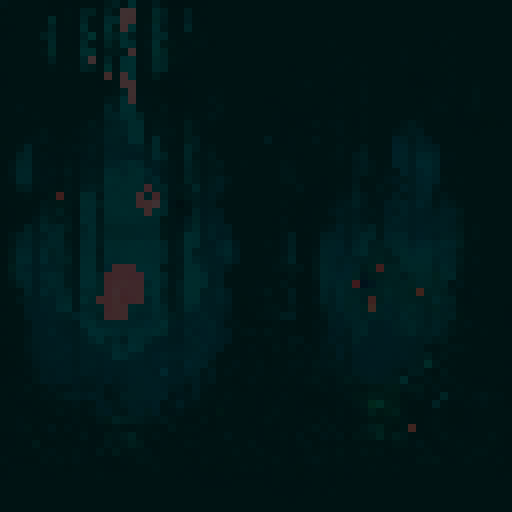 Gloomy dungeon with dark colors, pixel art, top-down view, sRGB, featuring a haunting background and eerie landscape