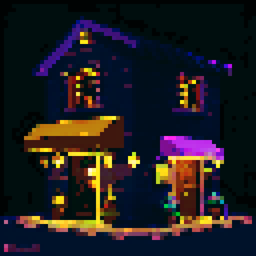 exterior of a bar, street light, night time, nocturne, black, dark purple, brown, gold, pixel art style, sRGB
Cozy Character
4 images