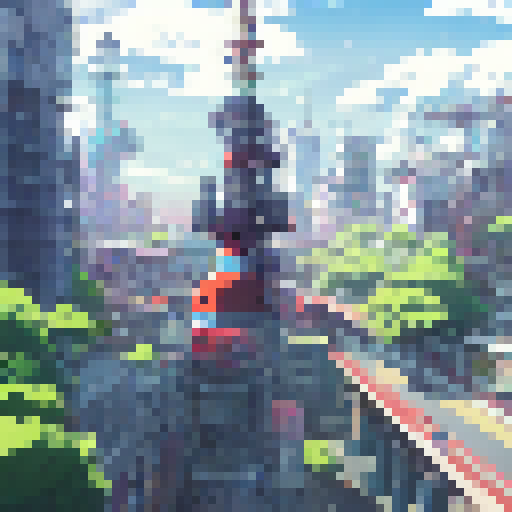 Vibrant hues burst from the towering Industrial Cannon in this Anime-inspired scene.