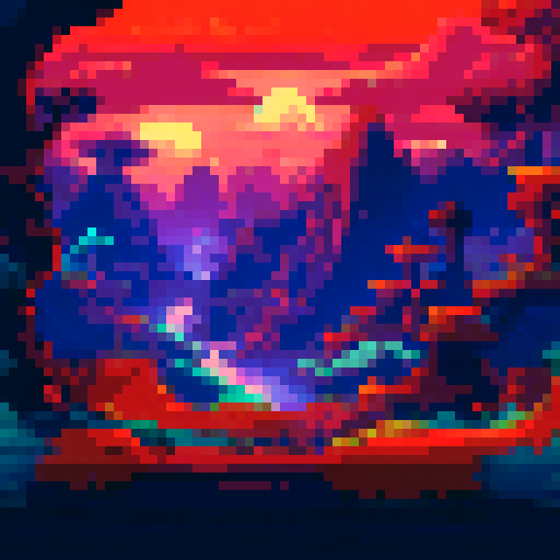 A background for a 2D platformer, style adventure fantasy, for exemple a landscape, mountain or city
