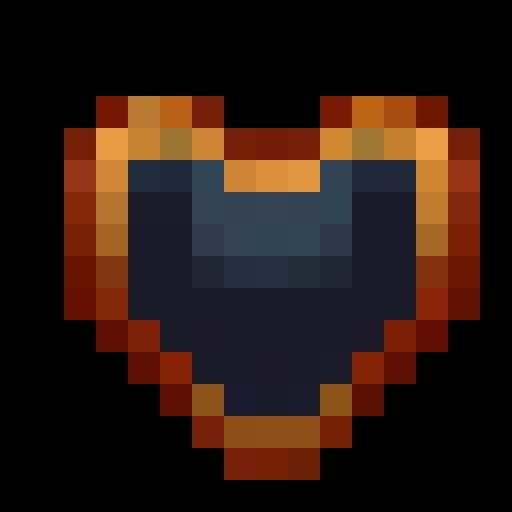 A Heart container, with a question mark within in the heart. Transparent background. Themed to look like a lucky block