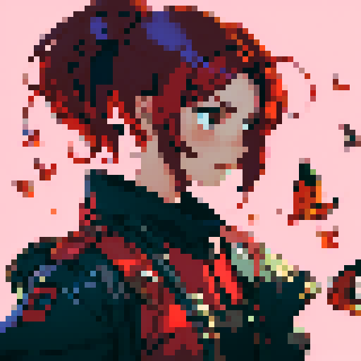 girl with red hair and red butterflies flying around her