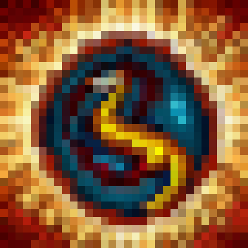 Fiery dragon soaring through misty mountains, knight in shining armor charging with lance, castle in the distance, all in pixel art style.