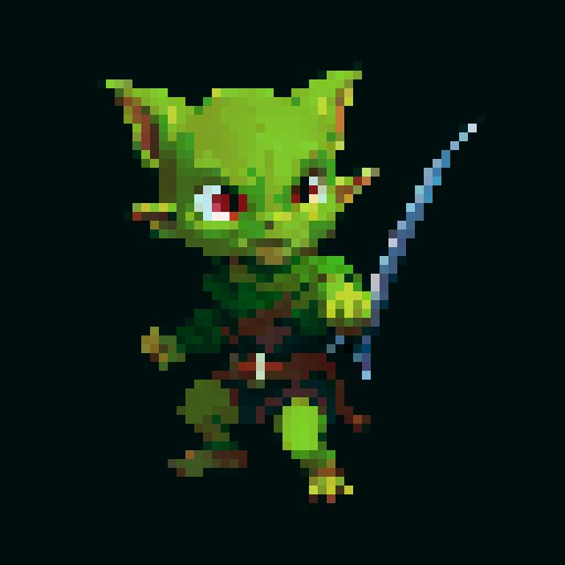 A sneaky, agile goblin with a hood, daggers, and a cunning expression. It has quick movements and a stealthy appearance, ready to strike from the shadows. No background.
