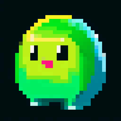 basic small slime, vibrant colors, 8-bit aesthetic, smooth curves, glossy texture, shiny surface, retro video game vibes, limited color palette, low resolution, blocky pixels, glowing highlights, pixelated shading, nostalgic art style