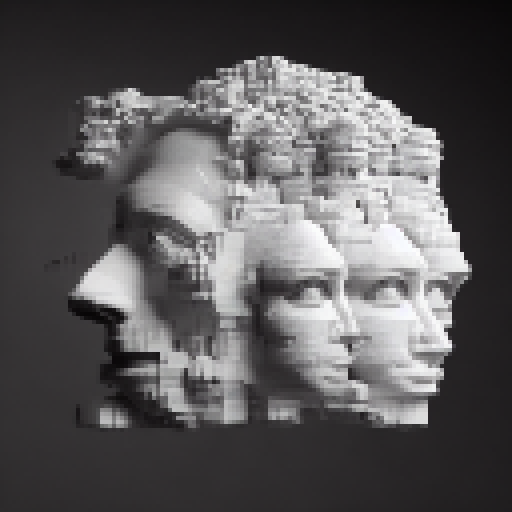 3d model of human face made of cubes, in the style of gravity-defying architecture, intricate imagery, fragmented icons, machine-like precision, david normal, pop-inspired imagery, algorithmic artistry 