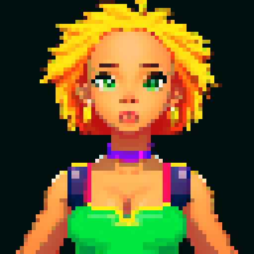 portrait, sprite art, eccentric young woman, african american, hip