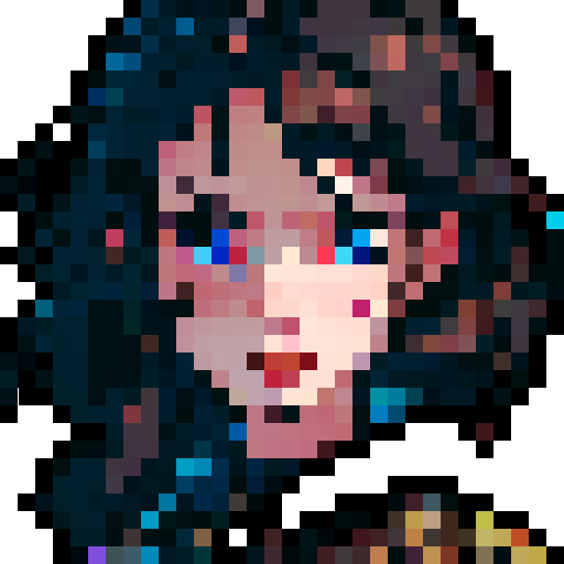 western style, simplified, portrait avatar, woman with shoulder length dark hair, looking at the camera, blue palette, close up

blinking