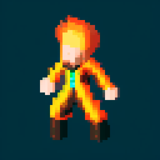 create a fire element wizard with an topaz inspired color palette casting a healing spell over him