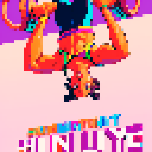 vibrant, energizing colors, dynamic imagery of athletes in action, bold typography, healthy foods, workout equipment, uplifting slogans, determination, vitality, empowerment, inviting viewers, join the journey, better health, fitness, pixel art, sRGB