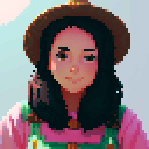 create a stardew valley style female character with a slight smile