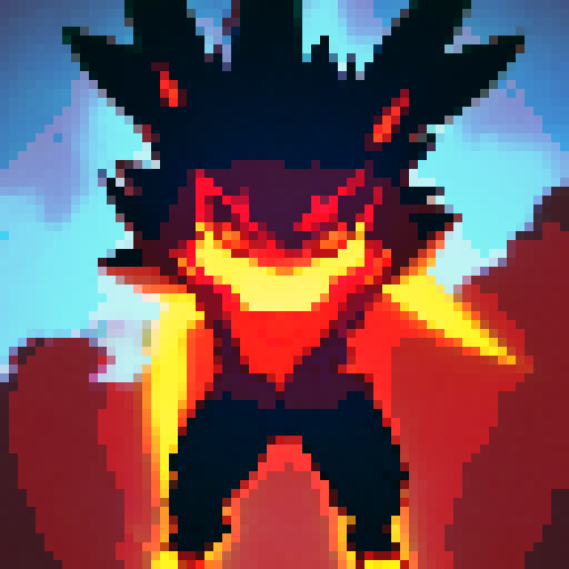Burning with fury, a fiery humanoid strides forward, its blazing body flickering with orange and red flames, captured in anime-style animation frames.