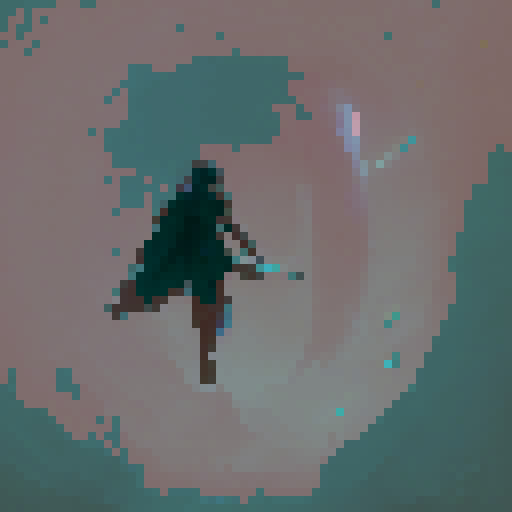 a warrior teleporting through a portal