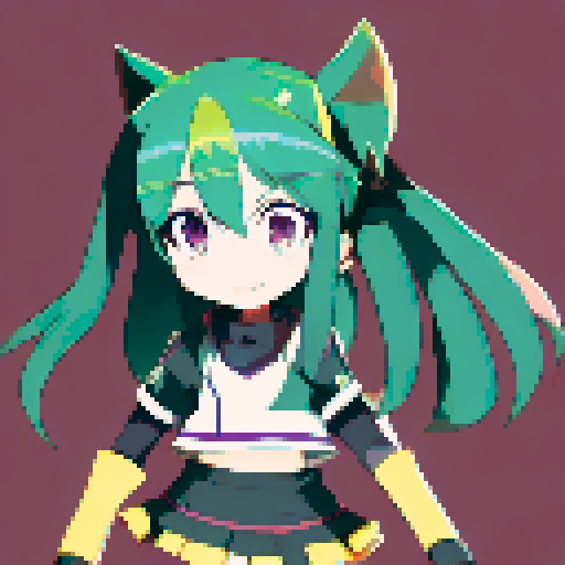 Little girl with blonde pigtails wearing a dark hood in a green forest