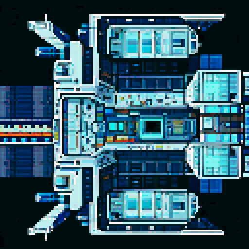Spaceship interior in top-down art style
