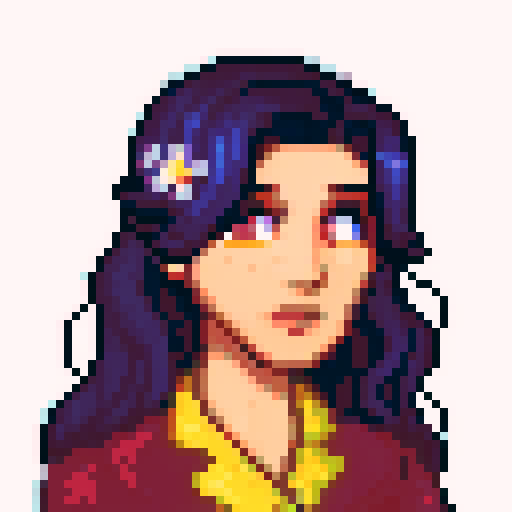 Side profile of a futuristic humanoid with a range of emotions, showcasing magical elements in a front view, rendered in pixel art style with vibrant sRGB colors.