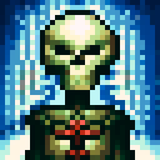 a skeleton, standing still.