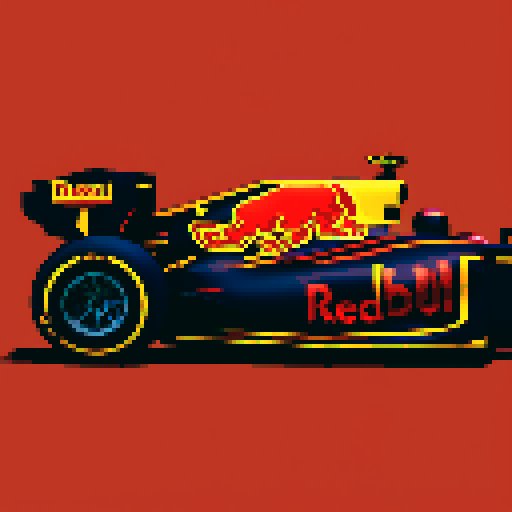 Red bull formula 1 car, full car in view, side profile, red background, close up