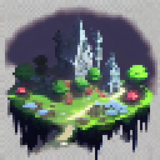 Mystical ruins surrounded by ominous trees, shrouded in a blue mist, with a towering castle in the distance, all depicted in a dark, atmospheric, and highly-detailed fantasy RPG concept art style.