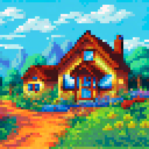 a cottage with a wildflower garden pixel art cross stitch pattern muted colors