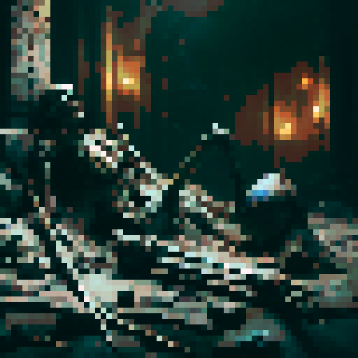 dead character, dungeon, armor, bones, fantasy RPG, dark and ominous, ancient and weathered, mystical and ethereal, intricate and ornate, epic and grandiose, otherworldly and fantastical