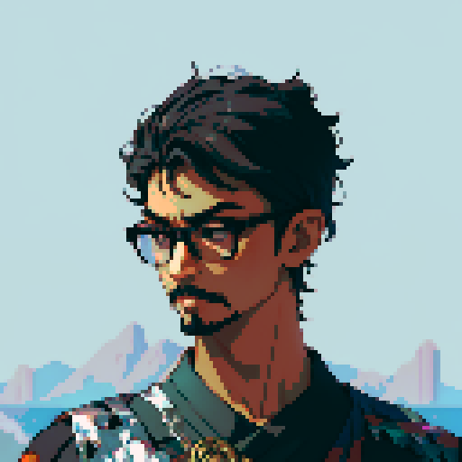 Southeast Asian man, short curly hair, round glasses, tanned, goatee, diamond shaped face, black eyes, age 25, wearing a cloaks
