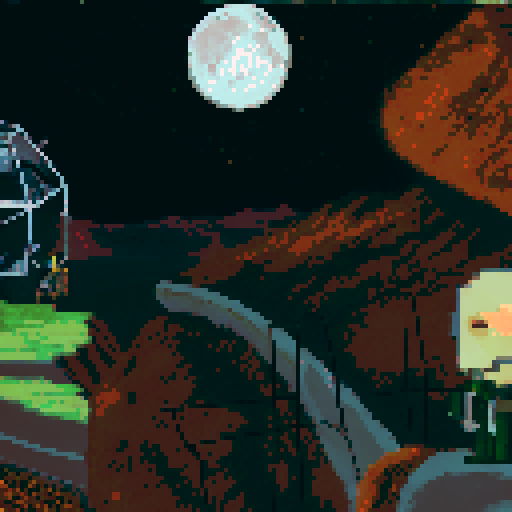 The scene is set as the main protagonist, gurney as seen in the bottom right is on a hill looking over a desolate area with sparse plant life up in flame. We see the back of his head, with his distinct jaw and a cigarette in his mouth. in the distance is a large laboratory, which has smoke coming out of it and a hole in the top. The sky is full of starts, a moon and a distant alien planet
