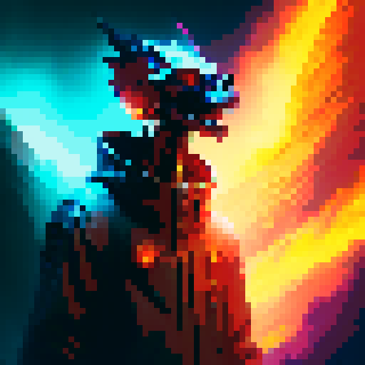 Skeleton engulfed in roaring flames, pixelated profile picture, capturing the essence of a fantasy RPG