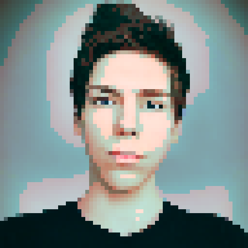 Pixel art portrait profile picture, retro, blue eyes