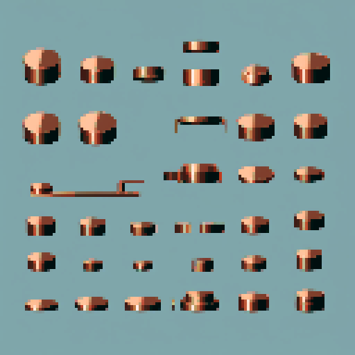 I want one wide circular copper mounting piece. It should have a large flat space on top to connect something. I want this object usable an asset in a videogame, meaning only one object per image, outlined with a strong black stroke, on a solid-color background.