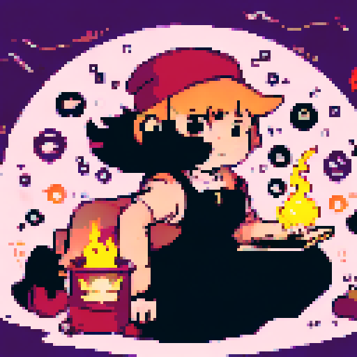 A group of adventures gather around a campfire telling stories to eachother. The male warrior is leaning forward, on hand resting in his lap, the other raised up in a jovial manner as he regales the tales of his travels. The female wizard, whom is rather voluptuous, keeps to herself as she reads her book of spells in one of her hands, the other playing with a little flame wick. The wizards legs are crossed  under her long violet dress, her big rimmed hat resting stop of her head.