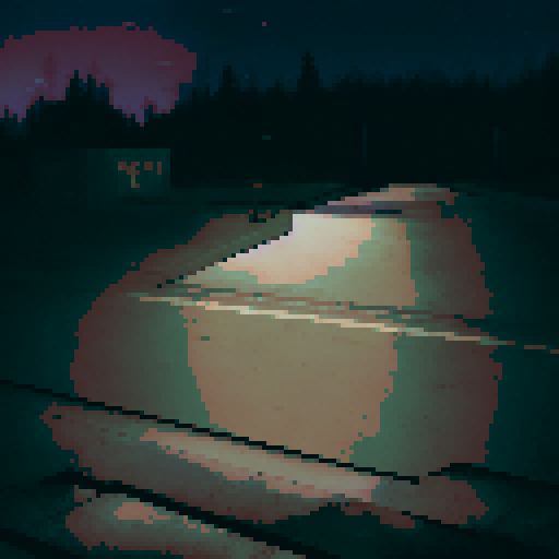 night sky, purple hues, haunted, stars, concrete, brutalist, steel, empty, ghosts