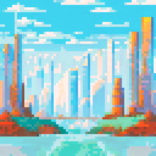 Mars Building, red planet, futuristic architecture, towering skyscrapers, bustling city, pixelated landscape, ARNE32 palette, bustling metropolis, pixel art details, otherworldly structures, single building