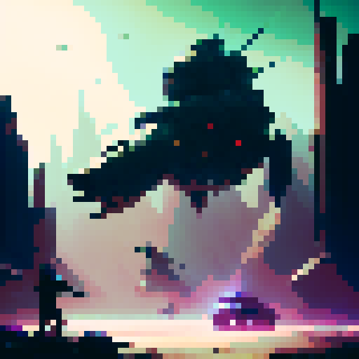 A towering, metallic quarterback with glowing green eyes, surrounded by pixelated, neon-colored NFL players on a futuristic, gridiron battlefield