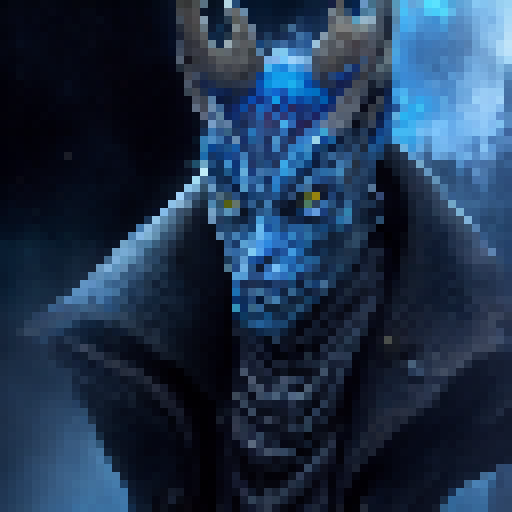 Fiery eyes, sharp horns, and intricate tattoos adorn the blue demon's face as it glares directly at the viewer in this Fantasy RPG style close-up portrait.