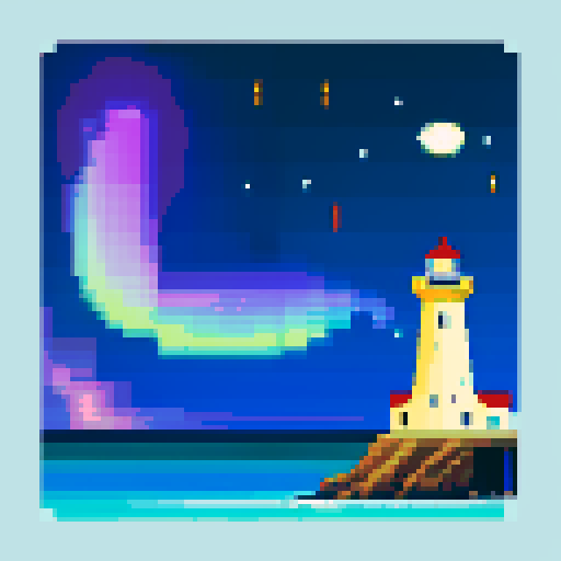 lighthouse, sea, aurora